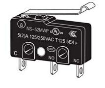 Зазор между контактами 2 мм, три разделенные пружины, имитирующий роликовый рычаг, микропереключатель